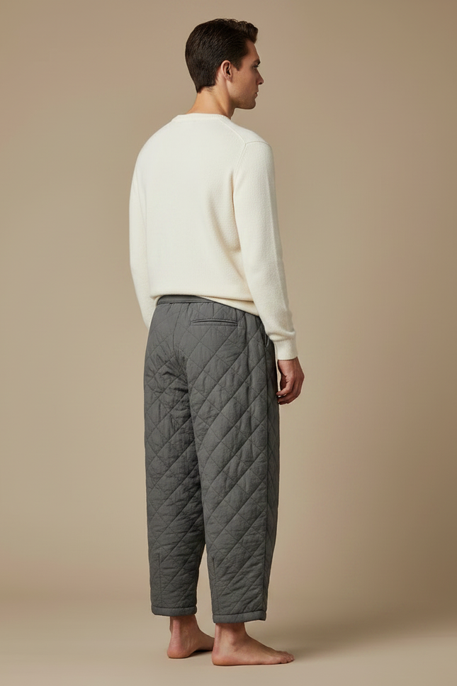 Pantalon Chinois Matelassé Large Gris Hiver Cordon - Polyester - vue 2