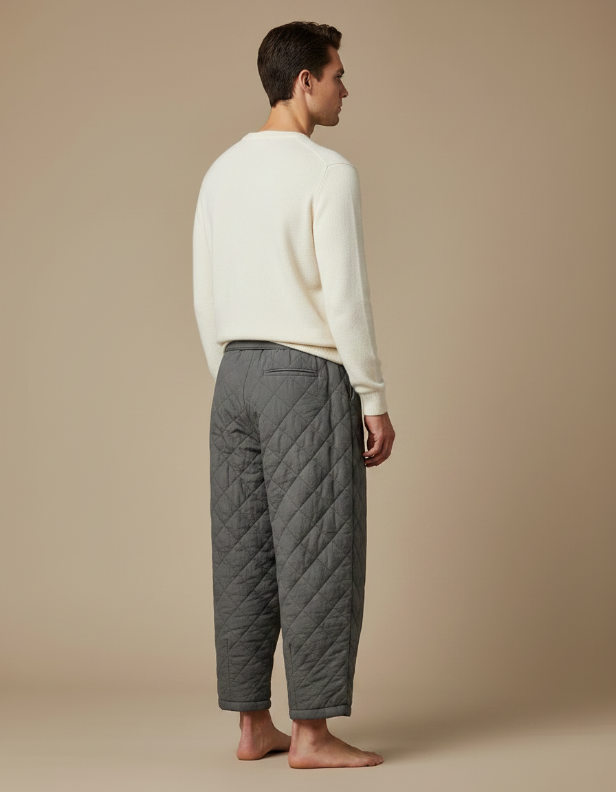Pantalon Chinois Matelassé Large Gris Hiver Cordon - Polyester - vue 2