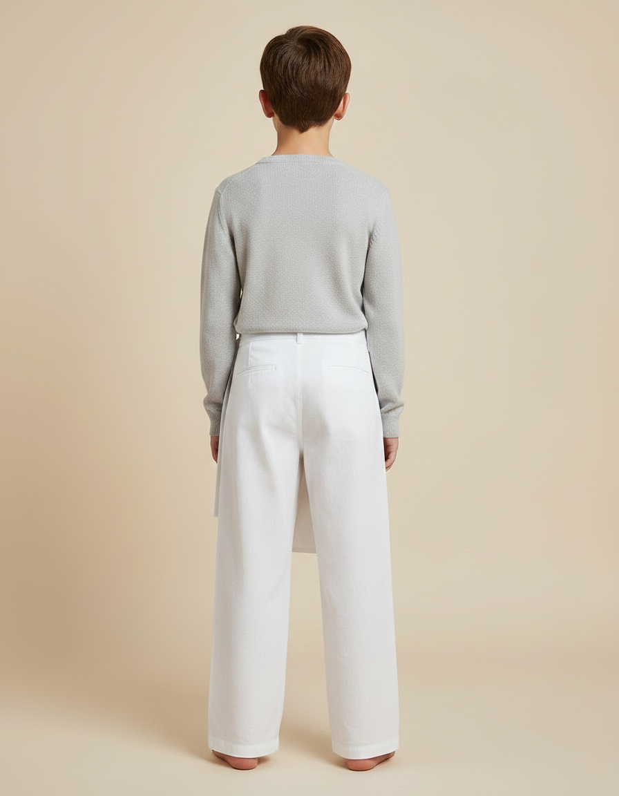 Pantalon Chinois Blanc Ample Ceinturé Coton Enfant - vue 2