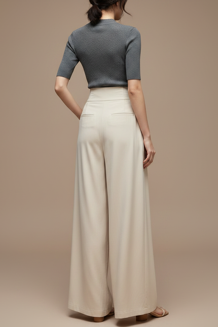 Pantalon Chinois Écru Fluide Ample Élégant Femme - Beige Viscose - vue 2