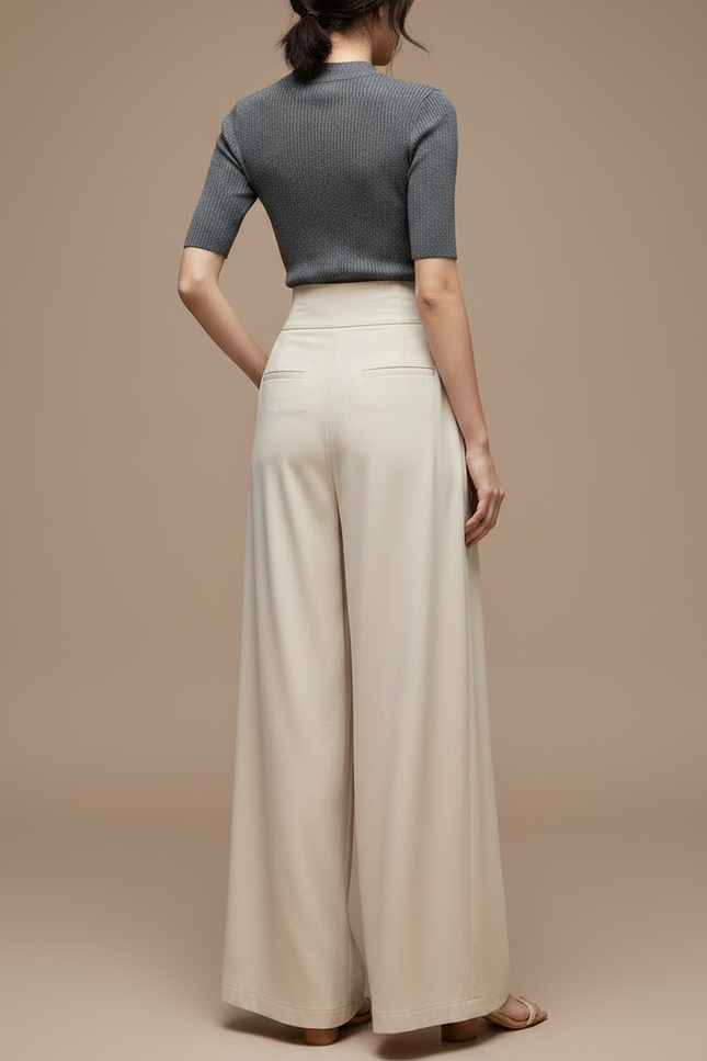 Pantalon Chinois Écru Fluide Ample Élégant Femme - Beige Viscose - vue 2