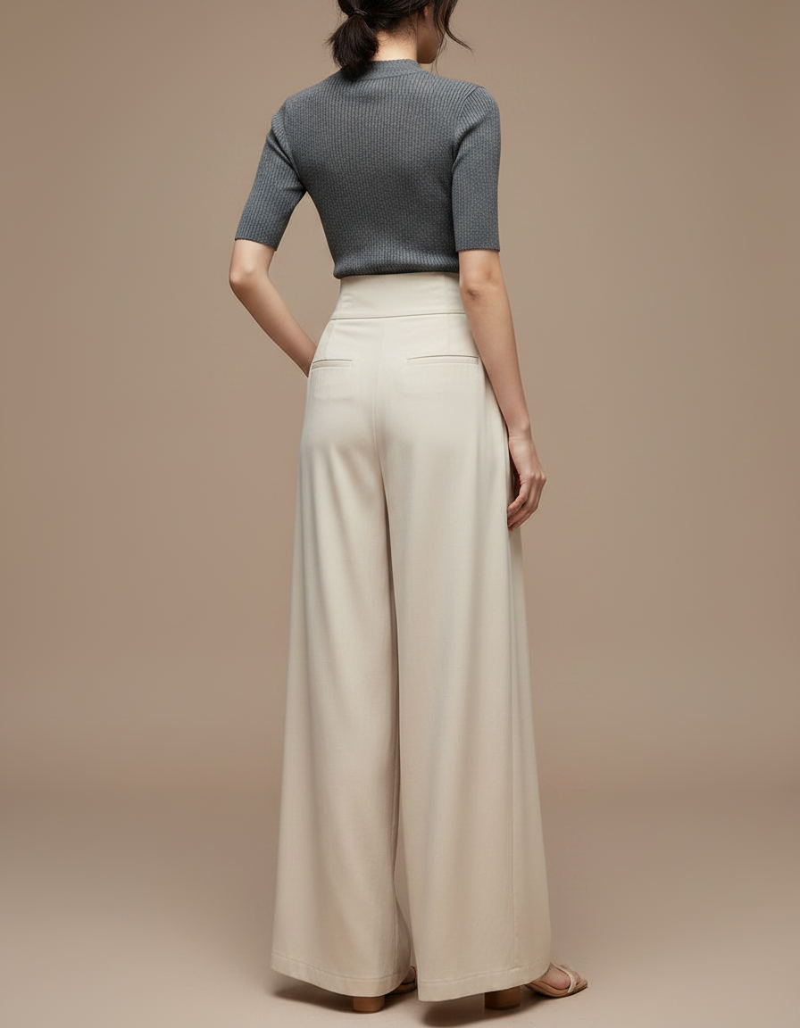 Pantalon Chinois Écru Fluide Ample Élégant Femme - Beige Viscose - vue 2