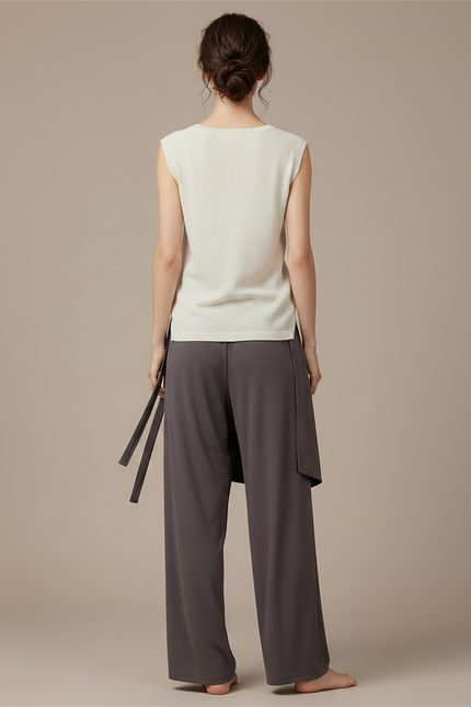 Pantalon Chinois Gris Fluide Ample Moderne Femme - Polyester - vue 2