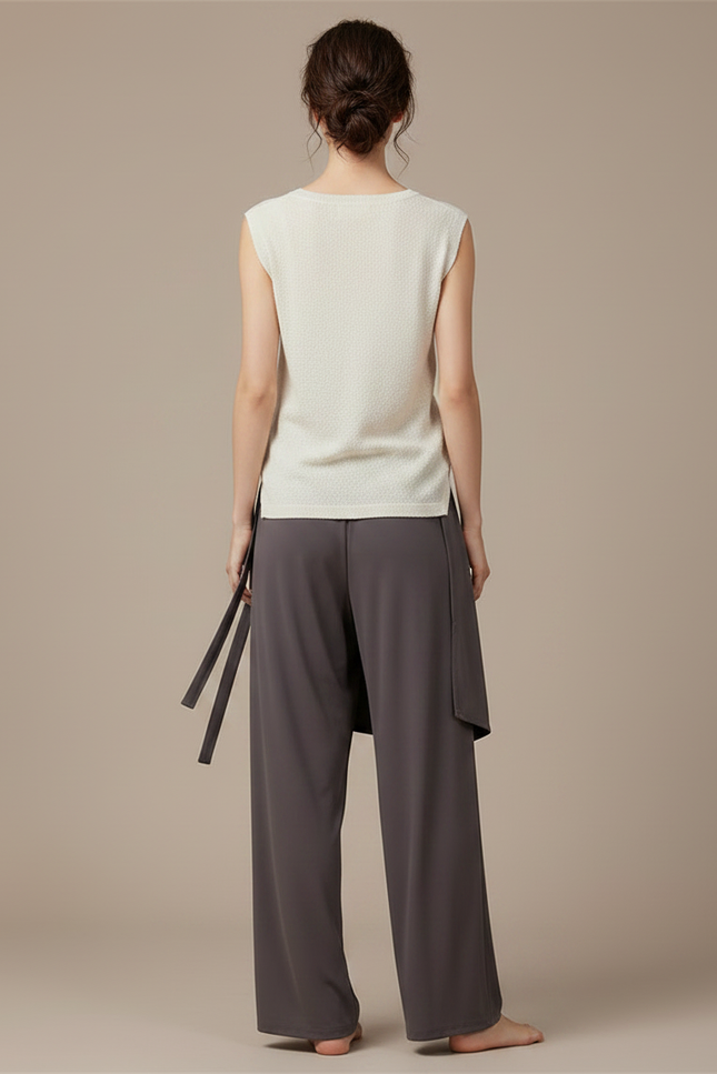 Pantalon Chinois Gris Fluide Ample Moderne Femme - Polyester - vue 2