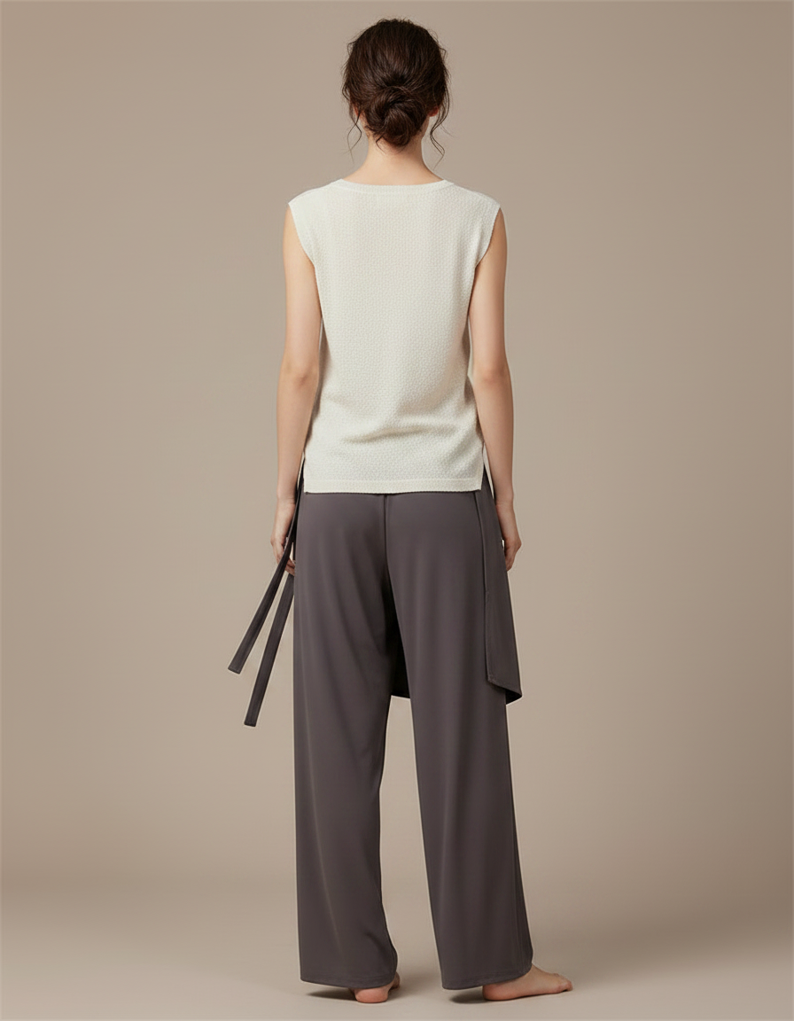 Pantalon Chinois Gris Fluide Ample Moderne Femme - Polyester - vue 2