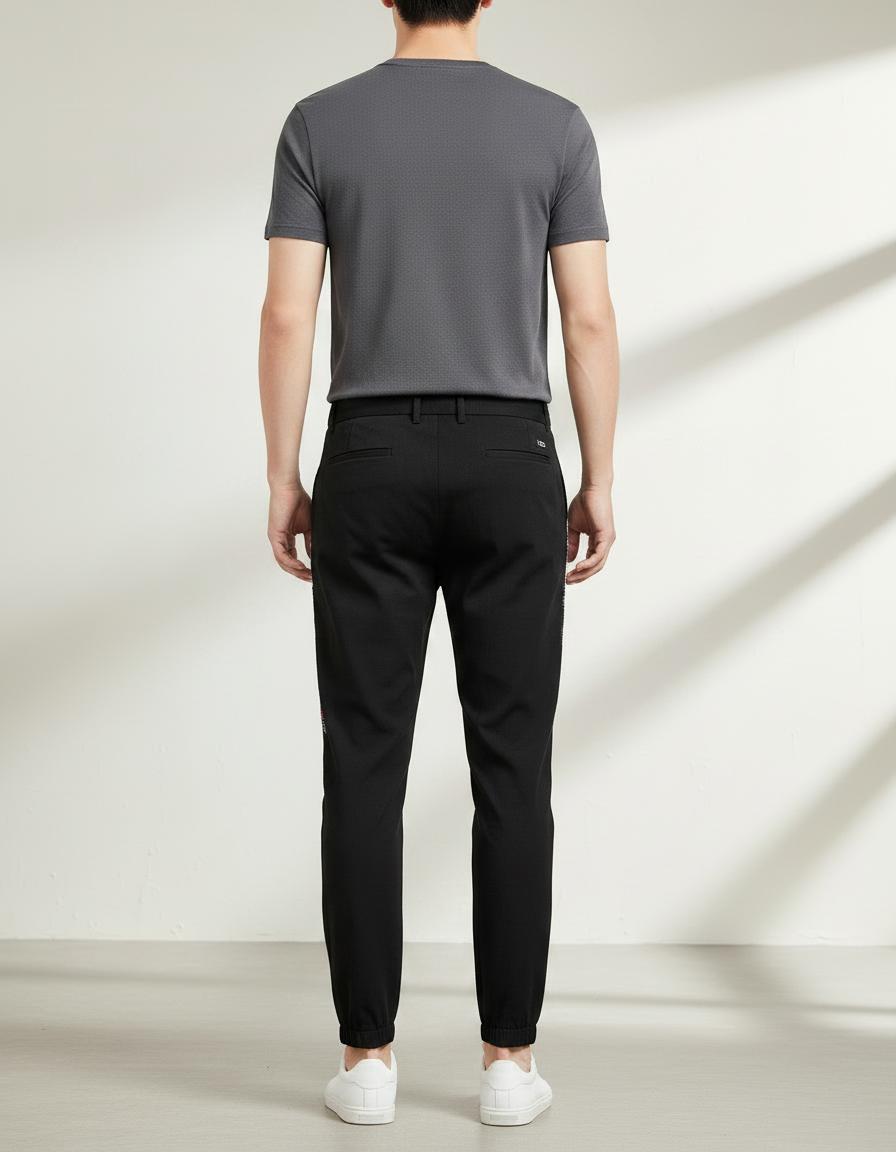 Pantalon Chinois Noir Brodé Floral Décontracté Homme - Polyester - vue 2