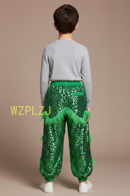 Pantalon Chinois Vert Pailleté Franges Scène Enfant - Polyester - vue 2