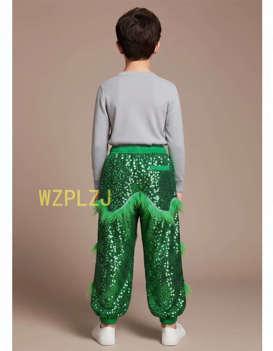 Pantalon Chinois Vert Pailleté Franges Scène Enfant - Polyester - vue 2