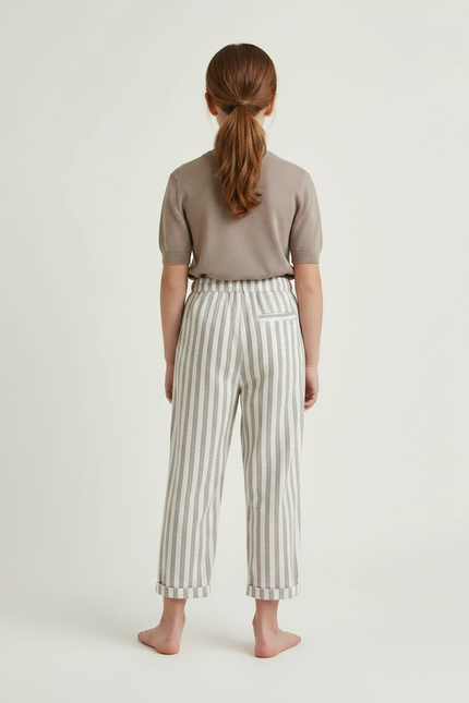 Pantalon Chinois Rayé Beige Ample Coton Enfant - vue 2