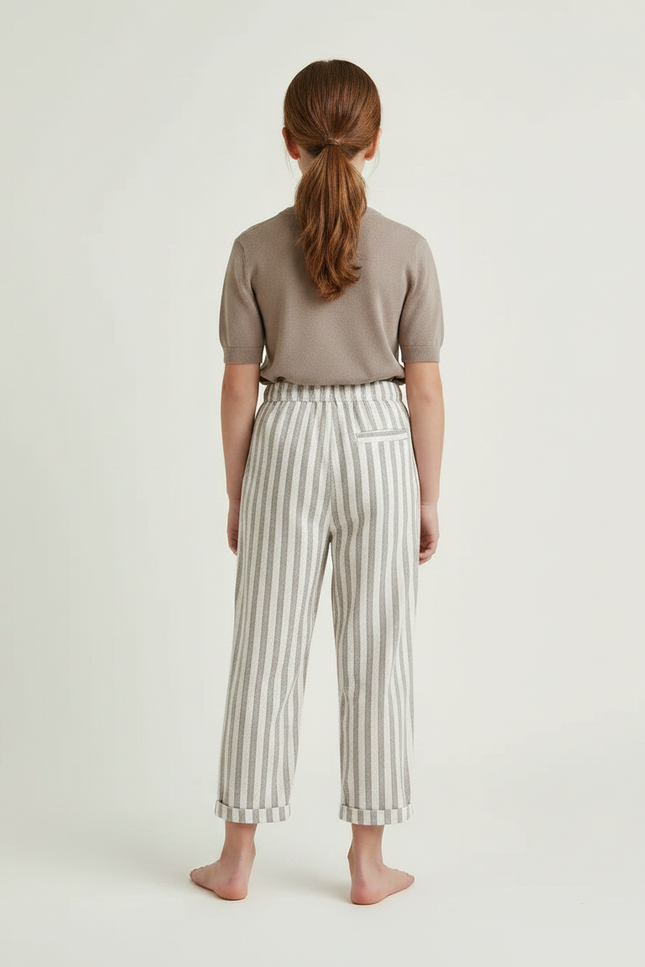 Pantalon Chinois Rayé Beige Ample Coton Enfant - vue 2