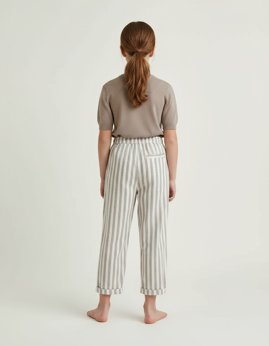 Pantalon Chinois Rayé Beige Ample Coton Enfant - vue 2