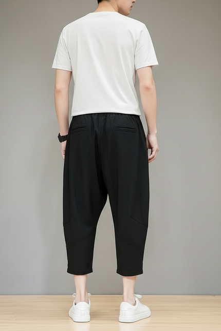 Pantalon Chinois Lin Noir Ample Décontracté Léger - vue 2