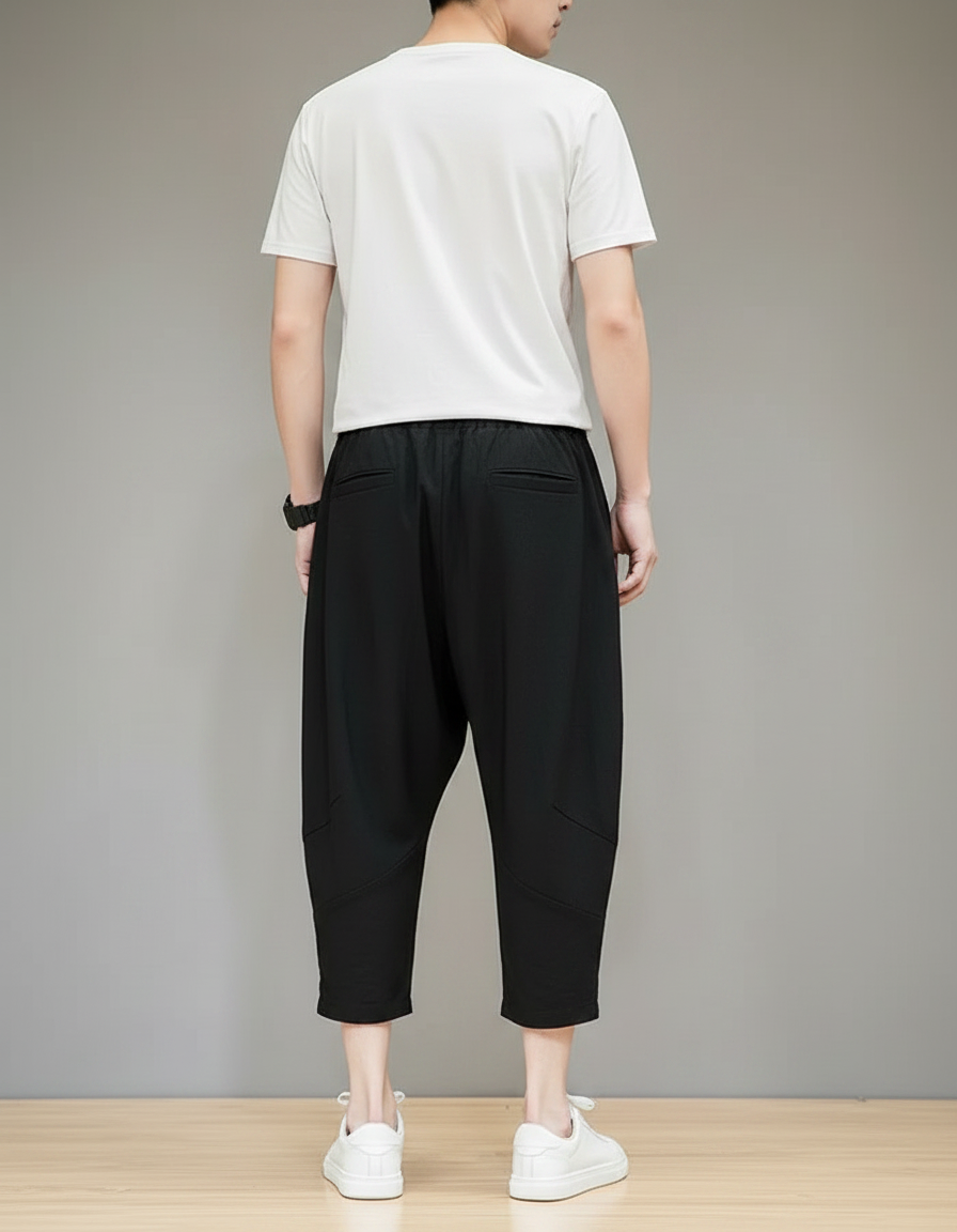 Pantalon Chinois Lin Noir Ample Décontracté Léger - vue 2