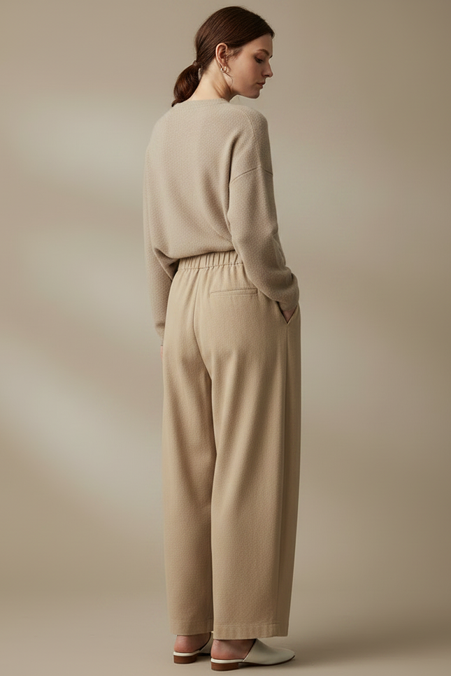 Pantalon Chinois Beige Ample Taille Haute Confortable - Laine - vue 2