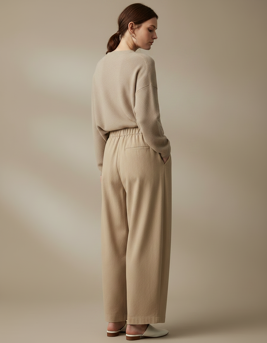 Pantalon Chinois Beige Ample Taille Haute Confortable - Laine - vue 2