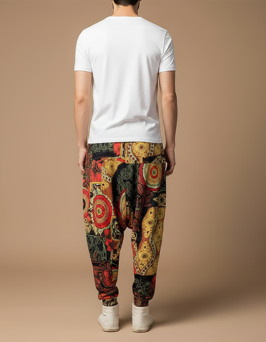 Pantalon Chinois Harem Imprimé Ethnique Fluide Coton Homme - Multicolore - vue 2