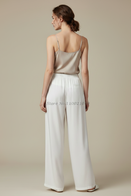 Pantalon Chinois Femme Blanc Ample - Soie - vue 2