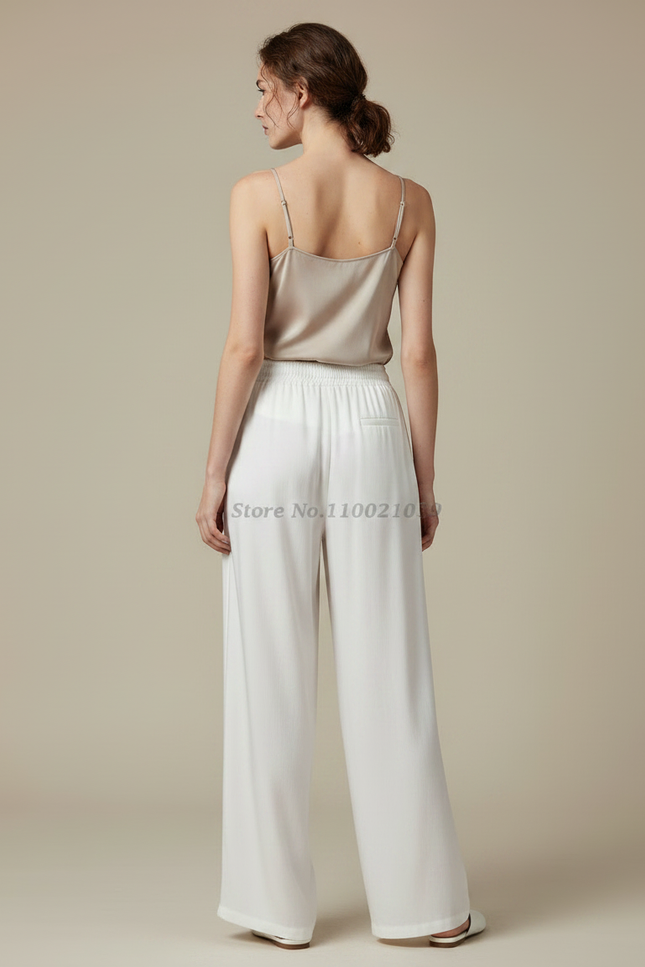 Pantalon Chinois Femme Blanc Ample - Soie - vue 2