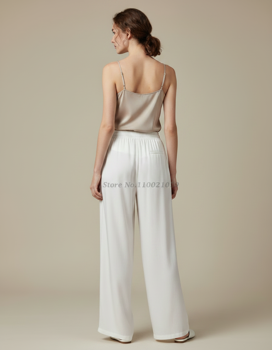 Pantalon Chinois Femme Blanc Ample - Soie - vue 2
