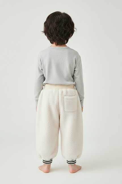 Pantalon Chinois Crème Polaire Ample Confortable Enfant - Beige Molleton - vue 2