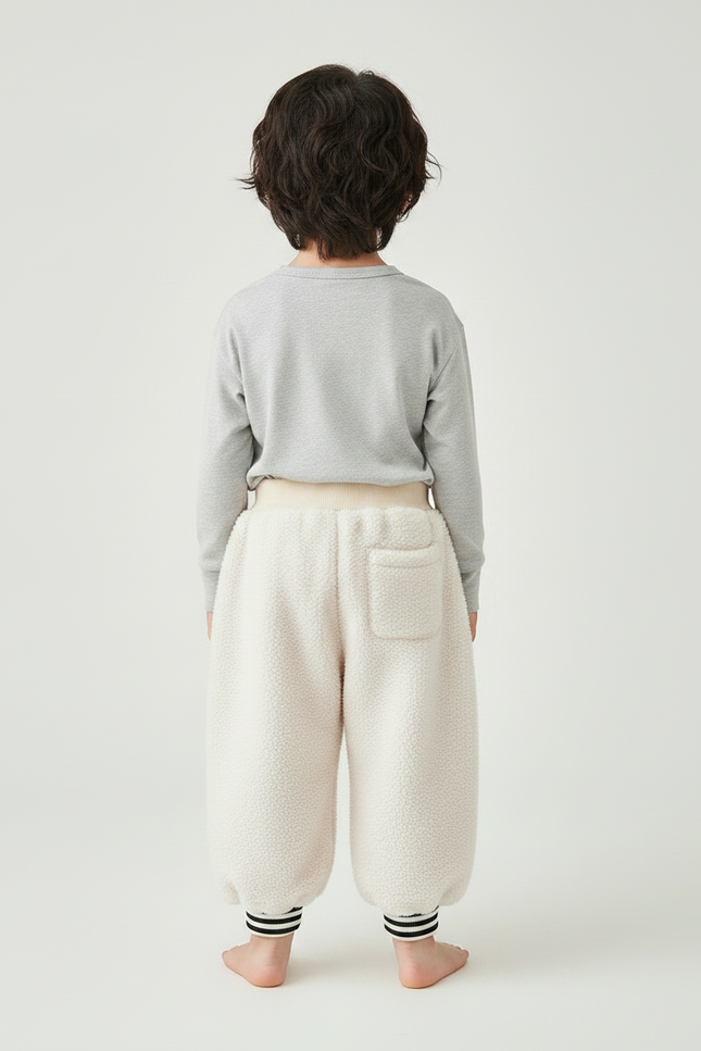 Pantalon Chinois Crème Polaire Ample Confortable Enfant - Beige Molleton - vue 2