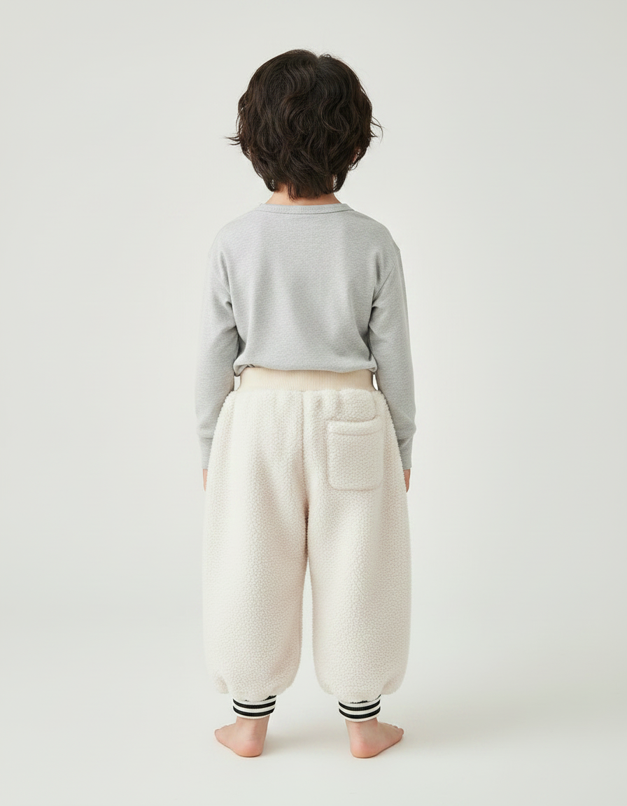 Pantalon Chinois Crème Polaire Ample Confortable Enfant - Beige Molleton - vue 2