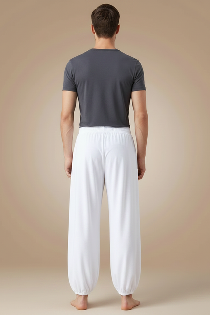 Pantalon Chinois Blanc Ample Fluide Élastiqué Homme - Viscose - vue 2
