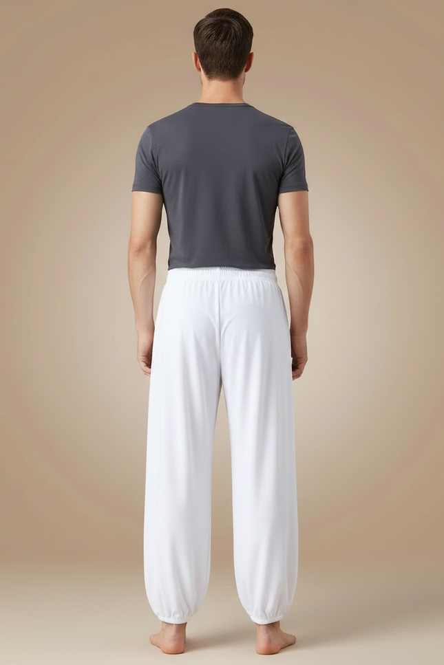 Pantalon Chinois Blanc Ample Fluide Élastiqué Homme - Viscose - vue 2