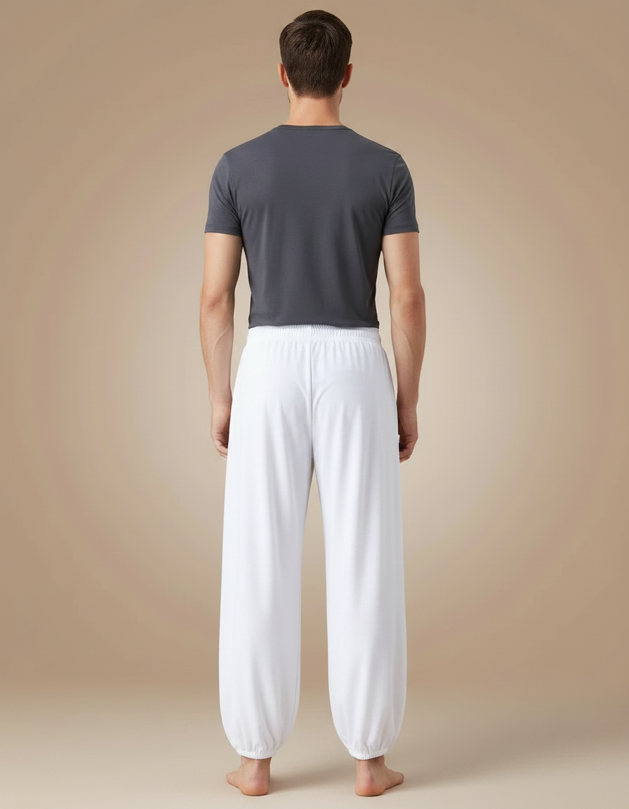 Pantalon Chinois Blanc Ample Fluide Élastiqué Homme - Viscose - vue 2