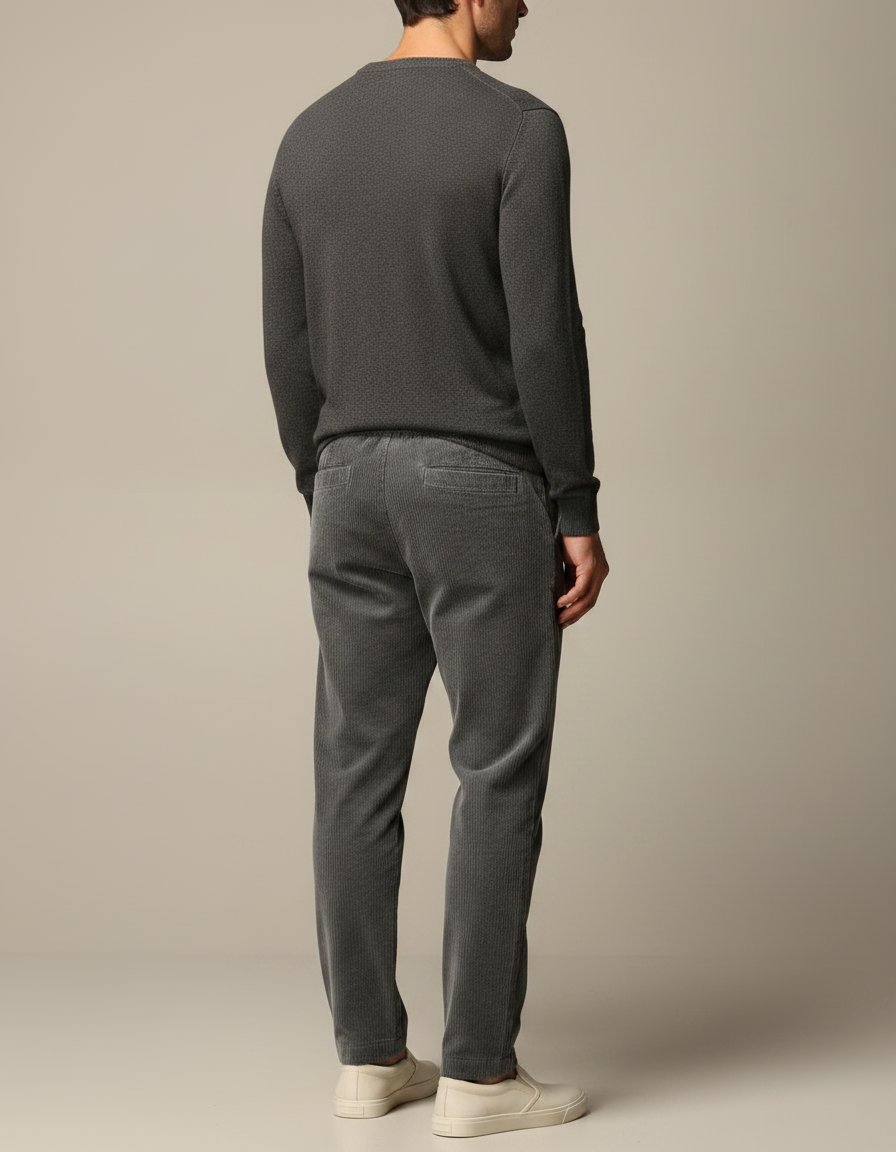 Pantalon Chinois Gris Côtelé Décontracté Homme - Cordé - vue 2