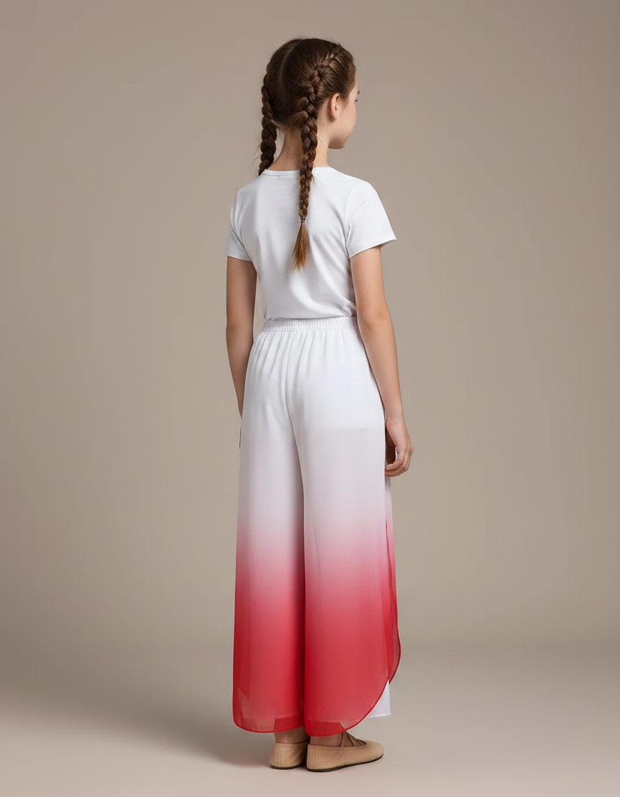 Pantalon Chinois Blanc Rouge Dégradé Fluide Large - Multicolore Polyester - vue 2