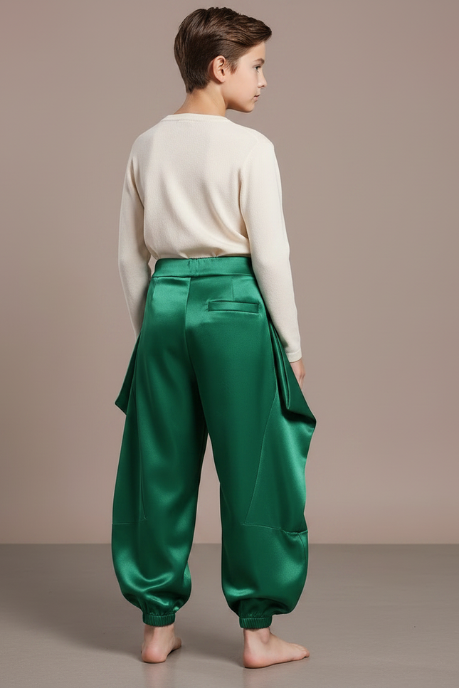 Pantalon Chinois Vert Satiné Ample Bouffant Enfant - vue 2