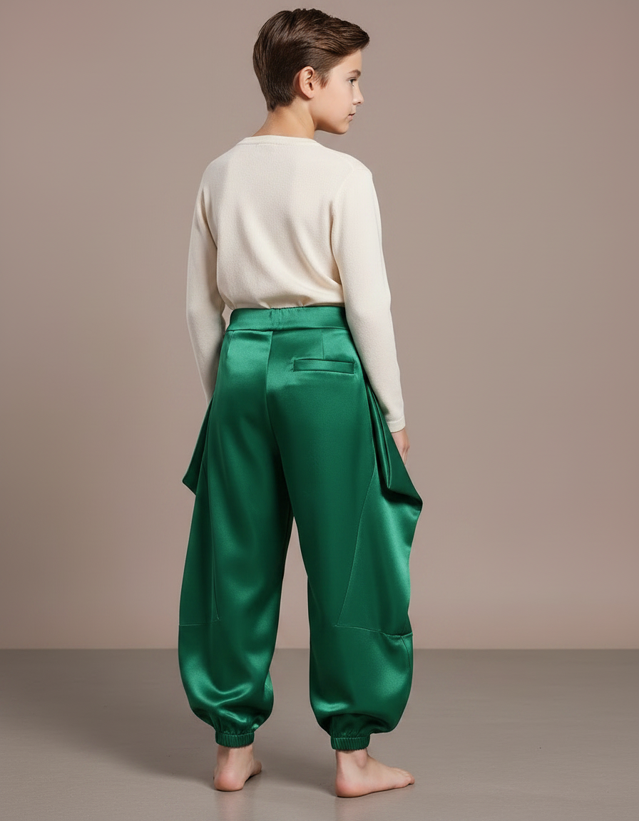 Pantalon Chinois Vert Satiné Ample Bouffant Enfant - vue 2