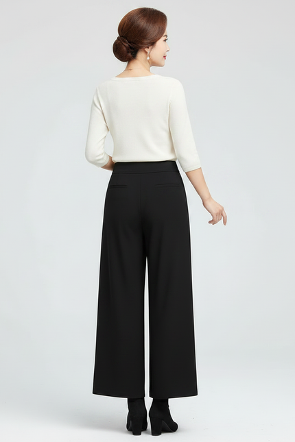 Pantalon Chinois Femme Noir Large Soie - Polyester - vue 2
