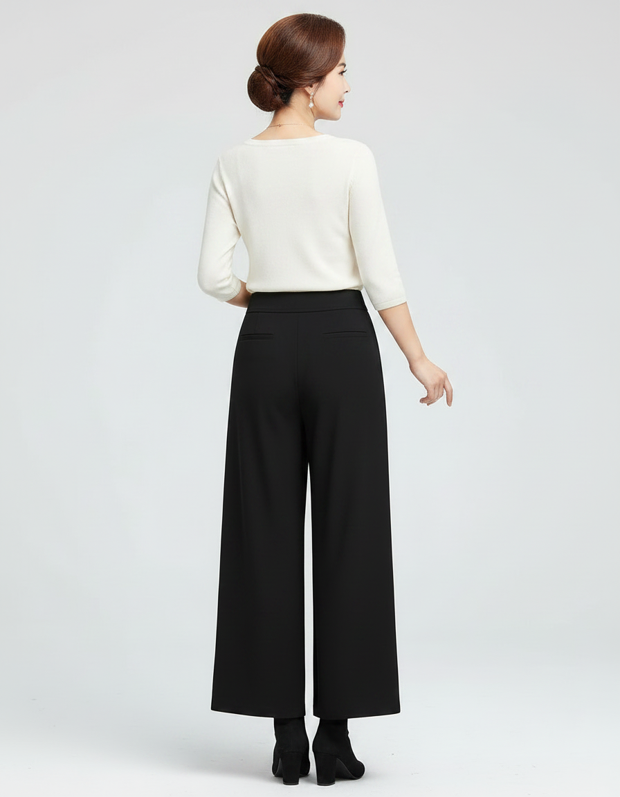 Pantalon Chinois Femme Noir Large Soie - Polyester - vue 2