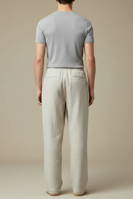 Pantalon Chinois Lin Beige Ample Cordon Homme - vue 2