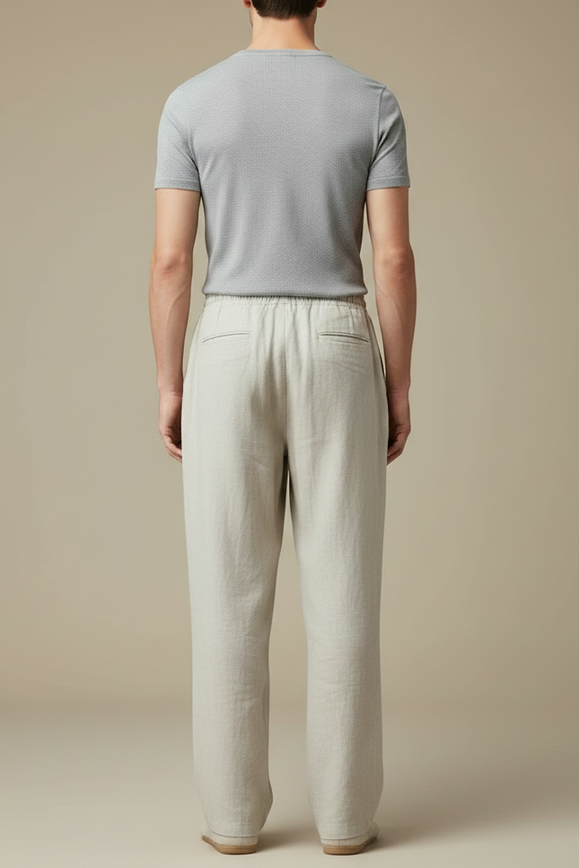 Pantalon Chinois Lin Beige Ample Cordon Homme - vue 2