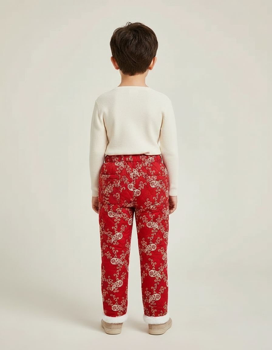 Pantalon Chinois Rouge Matelassé Enfant Motif Floral - Polyester - vue 2