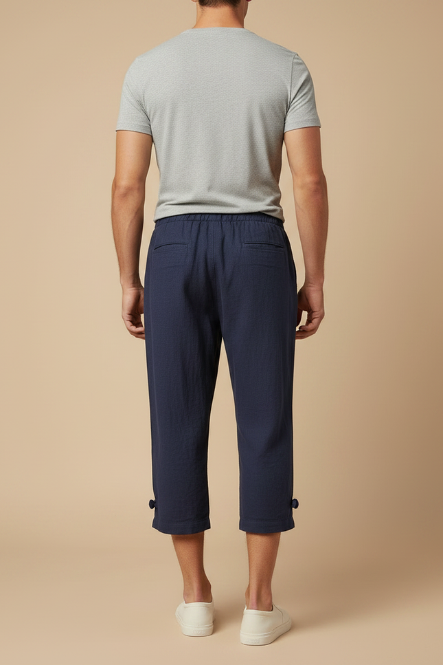 Pantalon Chinois Bleu Marine Lin Ample Décontracté Homme - vue 2
