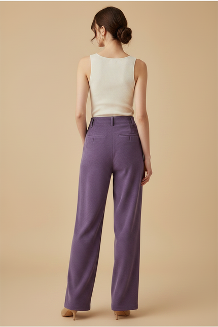Pantalon Chinois Violet Plissé Ample Chenille Femme - Cordé - vue 2