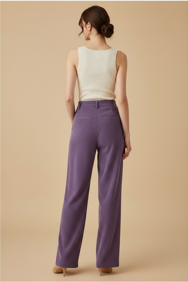 Pantalon Chinois Violet Plissé Ample Chenille Femme - Cordé - vue 2