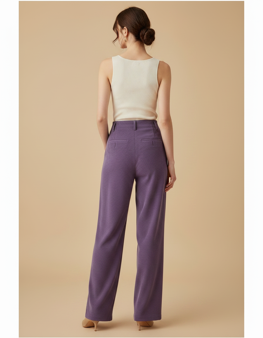 Pantalon Chinois Violet Plissé Ample Chenille Femme - Cordé - vue 2