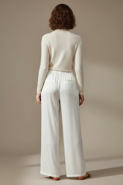 Pantalon Chinois Satin Blanc Ample Fluide Élégant - vue 2