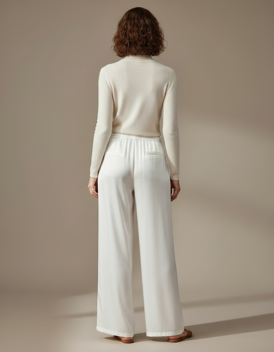 Pantalon Chinois Satin Blanc Ample Fluide Élégant - vue 2