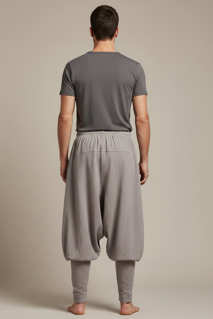Pantalon Chinois Gris Ample Coton Lin Moine - vue 2