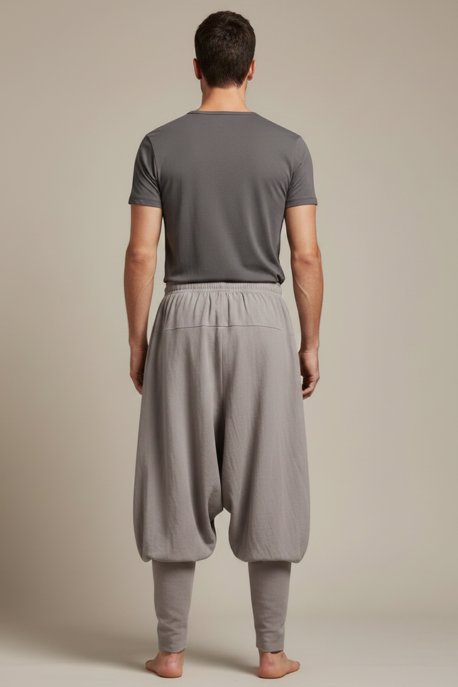 Pantalon Chinois Gris Ample Coton Lin Moine - vue 2