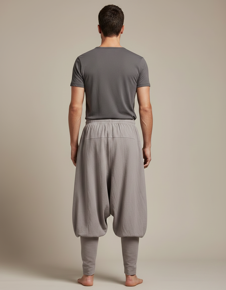 Pantalon Chinois Gris Ample Coton Lin Moine - vue 2