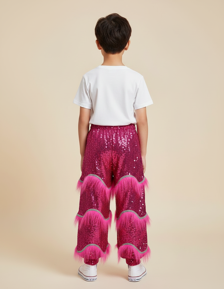 Pantalon Chinois Pailleté Rose Franges Danse Enfant - Polyester - vue 2