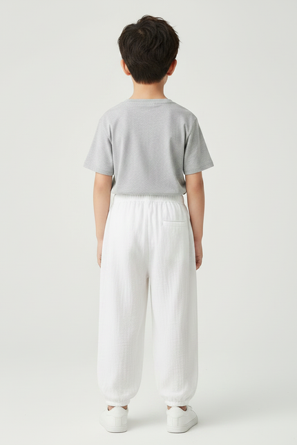 Pantalon Chinois Ample Blanc Coton Lin Garçon - vue 2