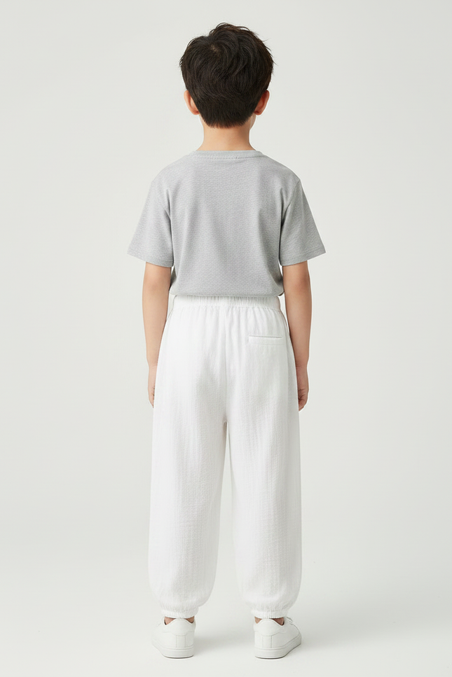 Pantalon Chinois Ample Blanc Coton Lin Garçon - vue 2